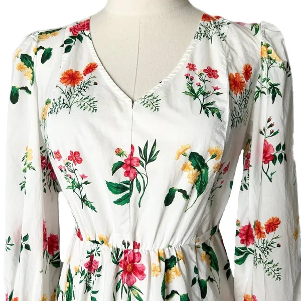 Gal Meets Glam Tabitha Floral Cotton Maxi Dress White Pink V-Neck Pockets Size 6 - Image 3