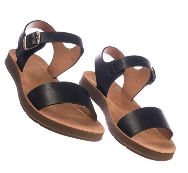 Black Faux Leather Sandal Size 6 - Image 2