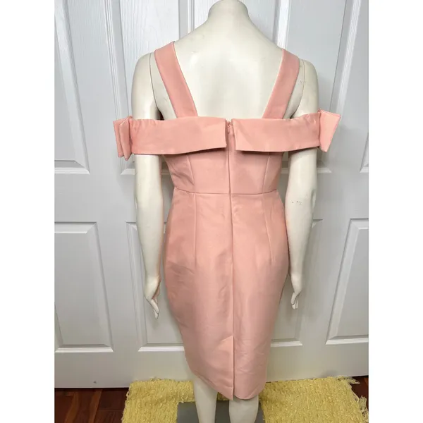 Maternity Blush Pink Off Shoulder Bardot Dress w/ Bow Detail on the Sleeve - Image 8