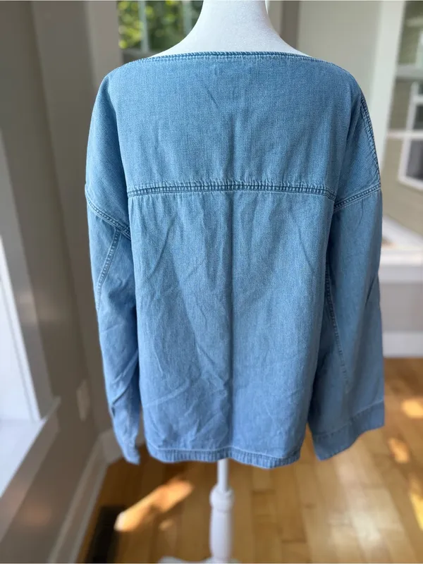 Uniqlo Light Wash Cotton Denim Boatneck Tunic Jean Shirt Top Sz XL - Image 4
