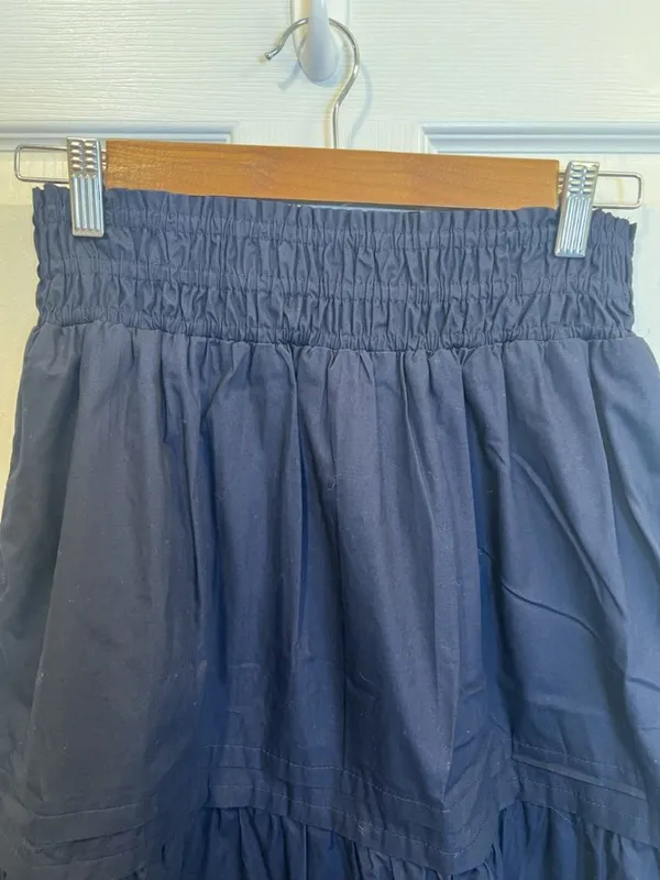 Quince Womens 100% Organic Cotton Poplin Tiered Maxi Skirt Navy XS Boho NWT - Image 6