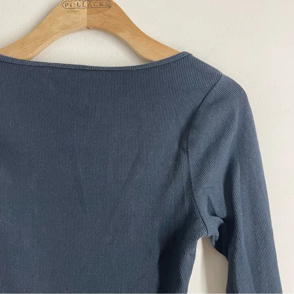 Abercrombie & Fitch Rib Hook Front Bodysuit Black Long Sleeve S Square Neck - Image 5