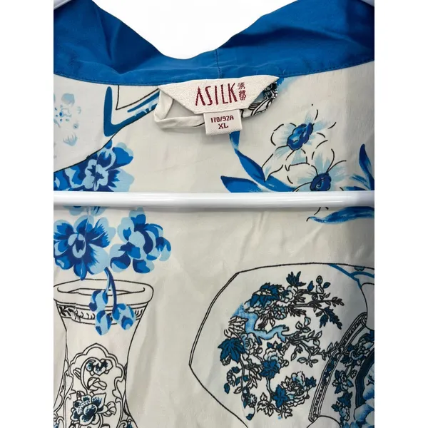 ASilk Japan 100% Pure Silk Japanese Short Robe Sleepwear Flowers Vases Luxury - Image 5