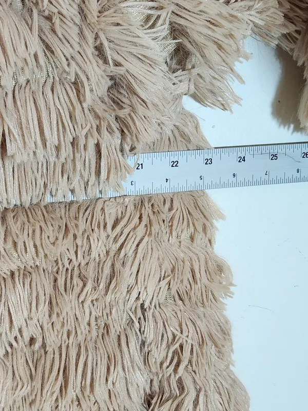 Beige Faux Fur Shaggy Boho Jacket Size Medium - Image 5