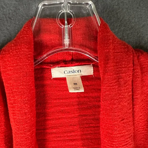 Caslon Womens‎ M Open Front Red Cardigan Sweater With Pockets Soft Lightweight - Image 2