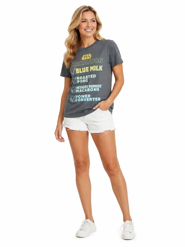Disney Store Star Wars Marathon Graphic T Shirt Women’s Small Gray Double Sided - Image 3