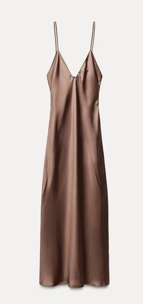 ZARA dress midi maxi satin wedding chocolate brown party cocktail - Image 27