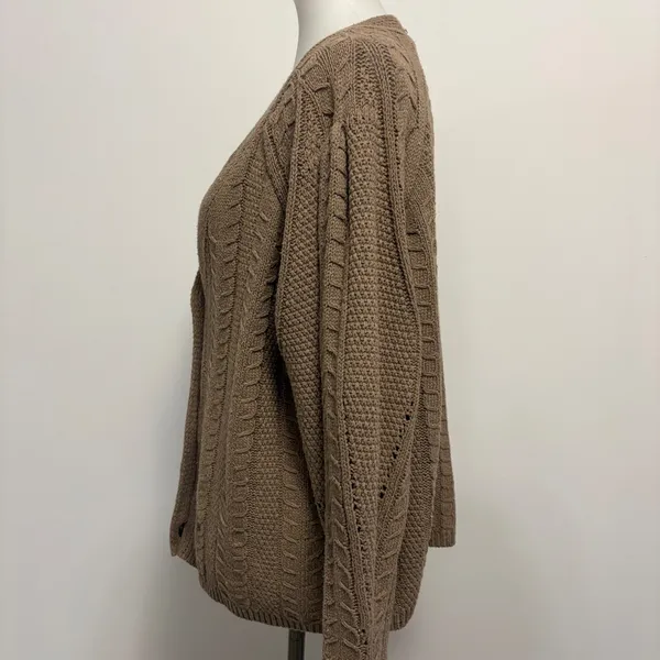 Easel Cardigan M Brown Cable Knit V-Neck Button Front Sweater ET15721 - Image 3