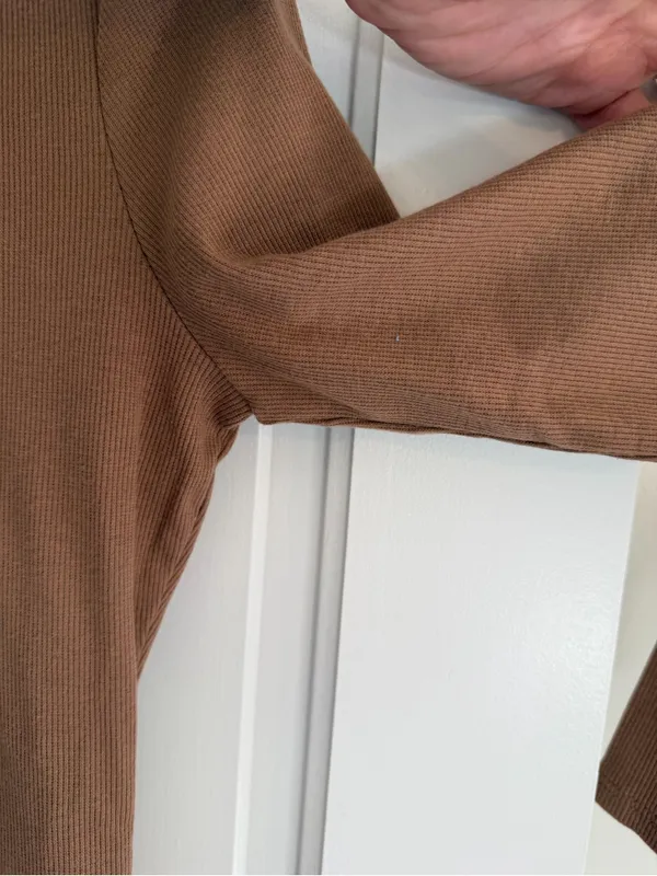 Madewell‎ Ribbed Long Sleeve Crew Neck Bodysuit Brown Large - Image 4