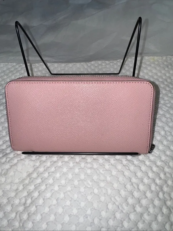 Coach Saffiano-Style Pink Zip Wallet with Front Card Pocket - Image 3
