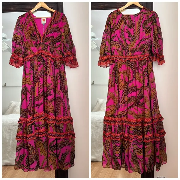 Farm Rio Croco Short Sleeve Maxi Dress Printed Vacation Summer New With Tags - Image 2