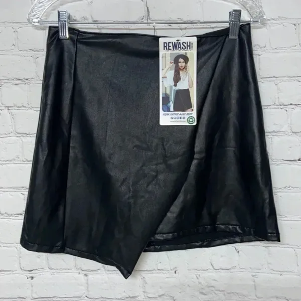 NWT Rewash skirt wet look small black mini skirt‎ asymmetrical whimsigoth - Image 3
