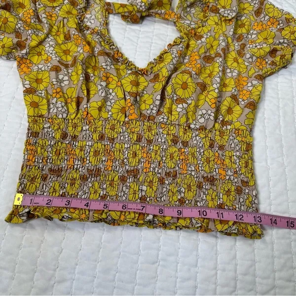 Floral Puff Sleeve Blouse Fall in Yellow and Brown Top - Image 6