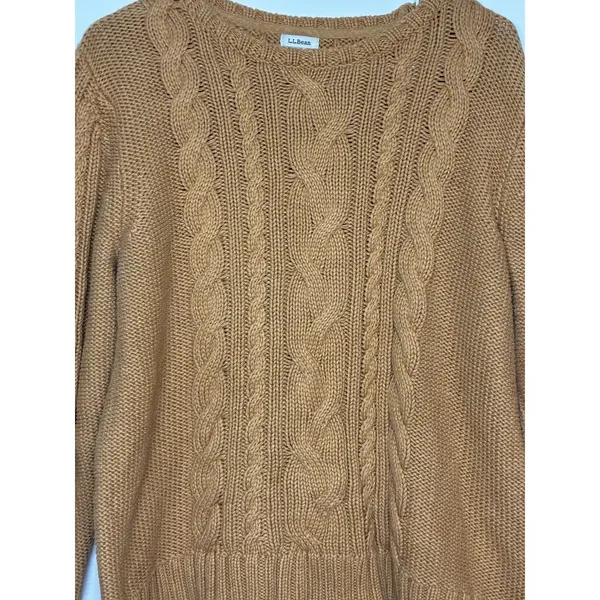 amber-brown L.L.Bean cable-knit crewneck sweater XL - Image 2