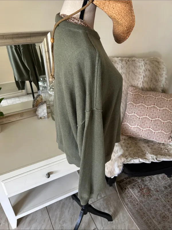 J. Crew olive green drop shoulder, cotton, classic crewneck sweater XL - Image 7