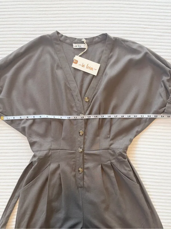 In Loom Linen Blend V-Neck Jumpsuit in Mushroom NWT - Image 7