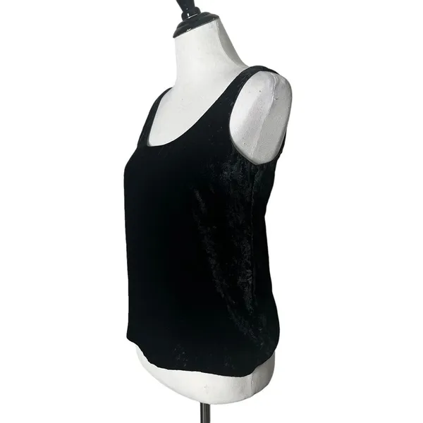 J.Crew 90s Whimsigoth Grunge Scoop Neck Plush Velour Tank‎ Top Shell 0 Black - Image 3