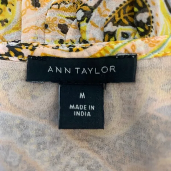 Ann Taylor Womens M Yellow Paisley Smocked Hem Wrap V-Neck Blouse Long Sleeve - Image 6