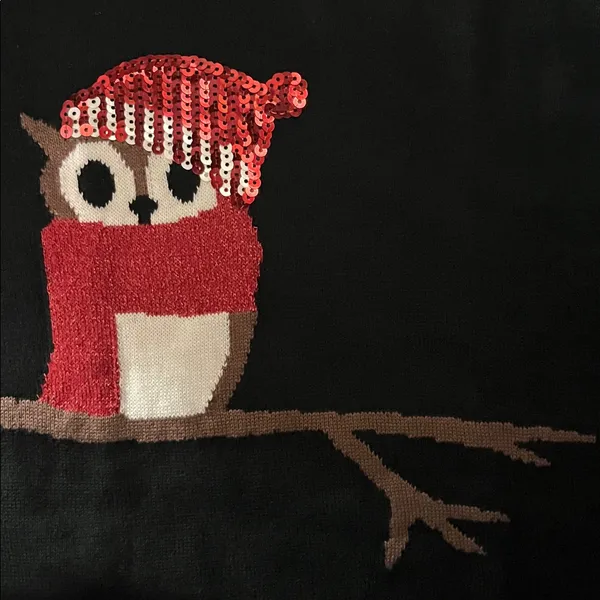 Catherines Size 2X Black - Owl Sequin Christmas Crewneck Sweater Top - Image 4