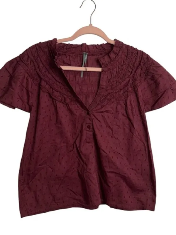 Anthropologie Layered-Sleeve Swiss Dot Henley Top (Small) - Image 7
