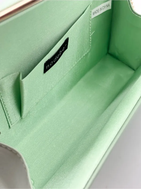 Mint Green Vegan Leather Envelope Clutch Bag with gold Chain‎ Evening Party - Image 5