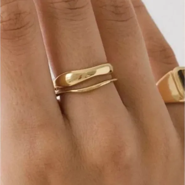 Boutique NEW‎ 14k Yellow Gold Plated 925 Silver Wave Stacking Band Ring - Image 4