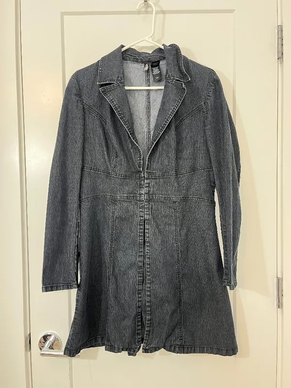 Bisou Bisou Large Dark Blue Denim Long Jacket / Coat - Image 4