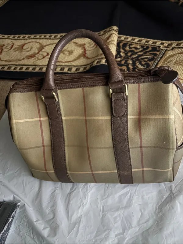 Burberry Beige and Brown Check Canvas‎ Tote with Leather Trim - Image 14