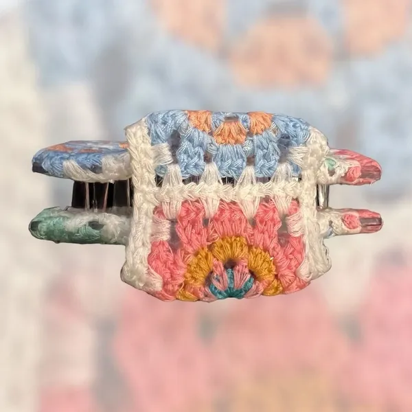 Boho Crochet Multicolor Granny Square Hair Claw Clip Eco-Friendly - Image 2