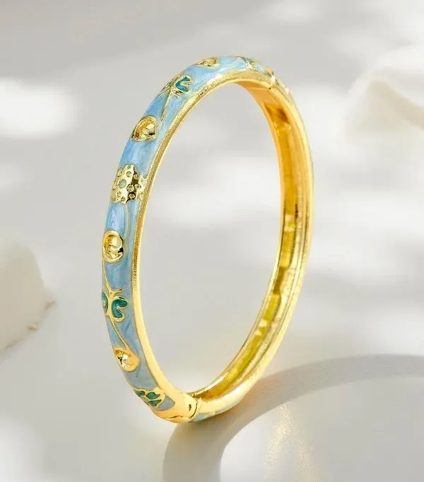Blue Butterfly & Floral Theme Enamel Hollow Out Cloisonne Bangle - Image 3