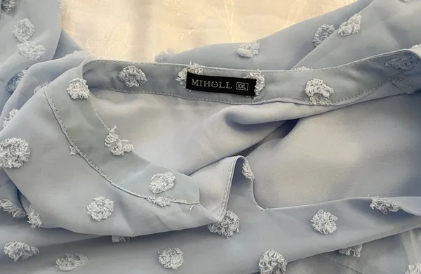 Miholl Dress XXL Women’s Light Blue Pom Pom Swiss Dot Flowy Pockets Empire Waist - Image 8