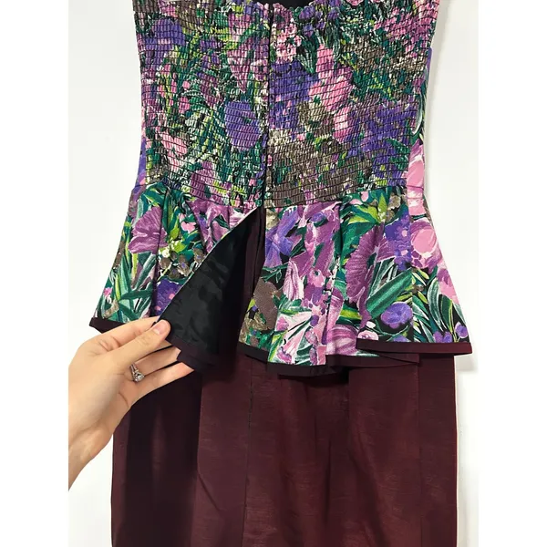 Vintage 80s PROM Jessica Howard Peplum Dress Floral Strapless Rhinestone Bow 8 - Image 5