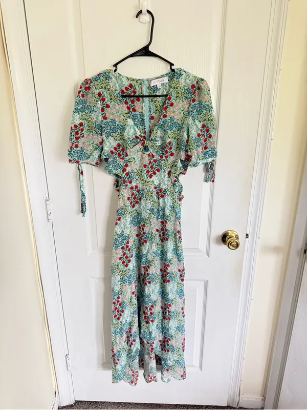 Intermix Ness Silk Floral Cutout midi Dress - Image 5
