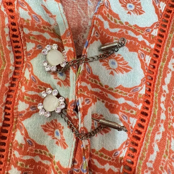C&C California Boho Paisley Peasant Tunic L Orange Festival Folk‎ Cottagecore - Image 4