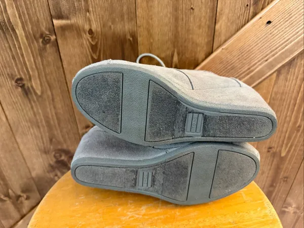 TOMS Women’s 6.5 Gray Suede Wedge Ankle Booties Lace Up Embroidered - Image 7