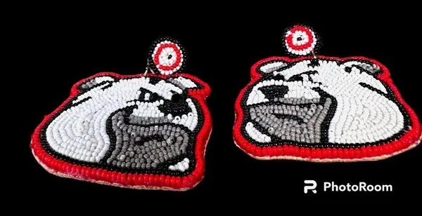 Bulldog Earrings UGA Dawgs University of Georgia Beaded Dangle Post New … - Image 8
