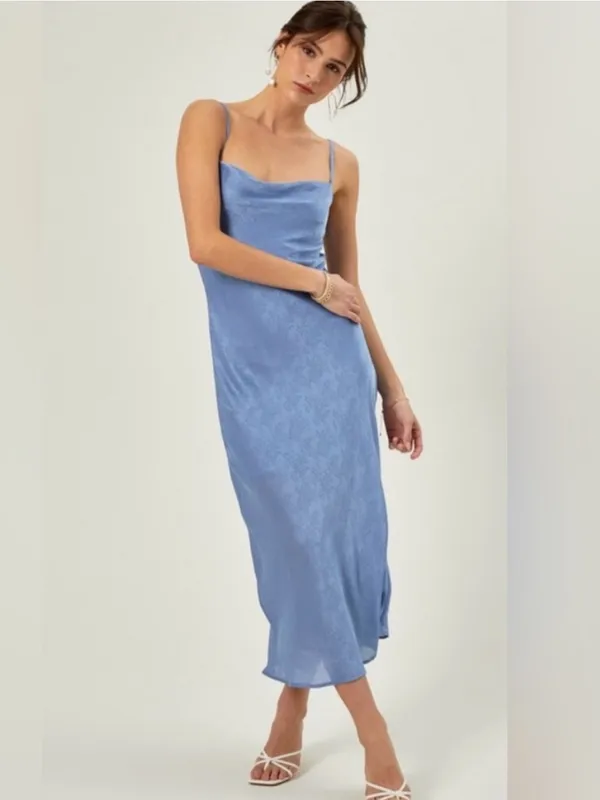 Altar’d State Blue Jacquard Eva Satin Midi Dress - Image 8