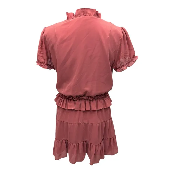 Tularosa Womens Size Small Colleen‎ Mini Dress Ruffled Coral Chiffon Tassel Neck - Image 6