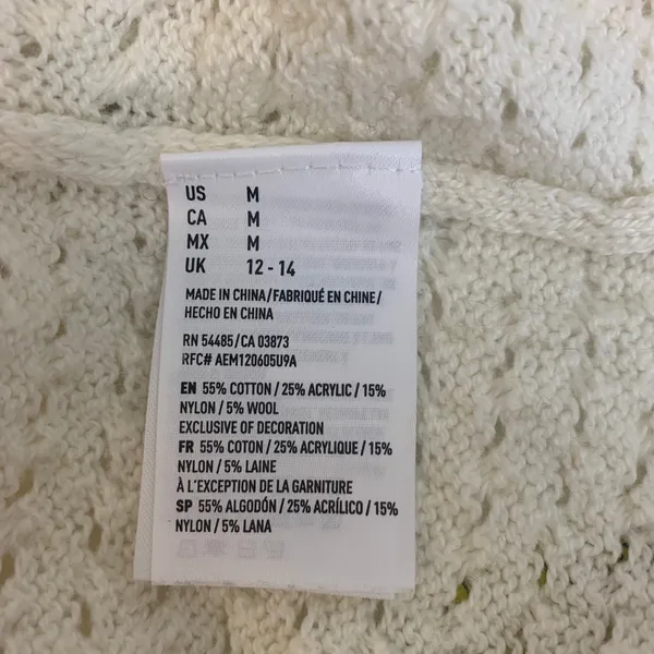 American Eagle Womens M‎ Cream Pointelle Open Knit Scoop Neck Back Zip Sweater - Image 6