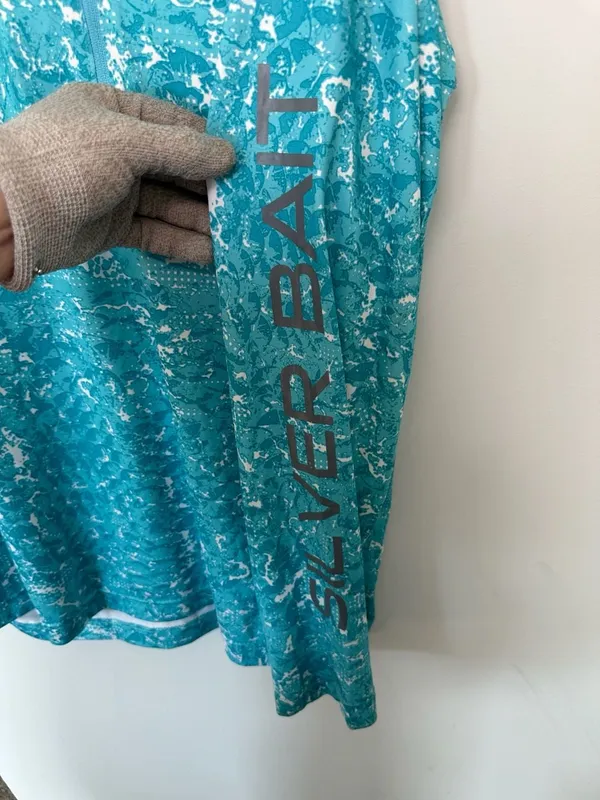 Silver Bait Long Sleeve 1/4 Zip Athletic Pullover Shirt Teal White Camo - Image 7