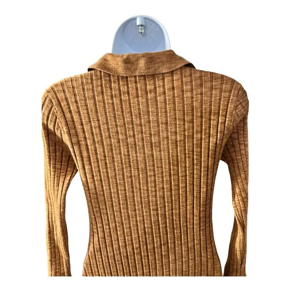 LOFT Brown Ribbed Polo Midi Knit Sweater Dress Size M Long Sleeve Pullover - Image 7