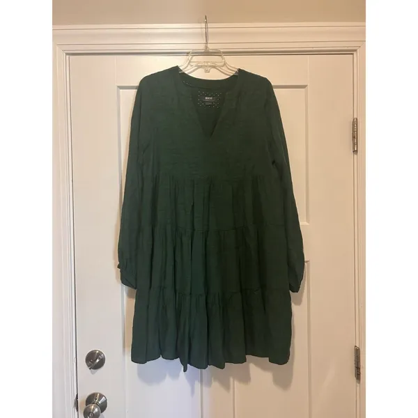 Maeve Green Amber Peasant Boho Festival Tiered Tunic Dress Size Small Modest - Image 5