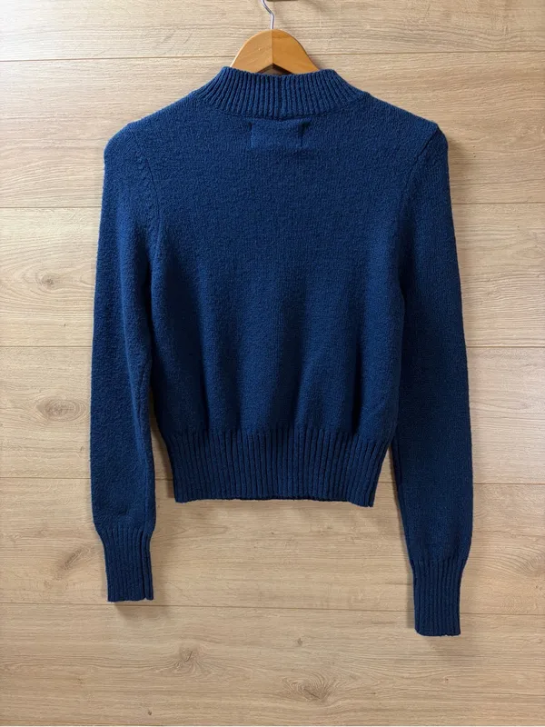 American Eagle Women’s Navy Logo Mock Neck Sweater NWT Small - Image 4