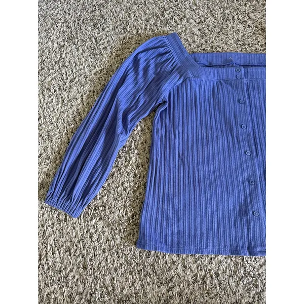 Loft Women's Purple Ribbed Button Down Square‎ Neckline Top Size Petite Small - Image 4