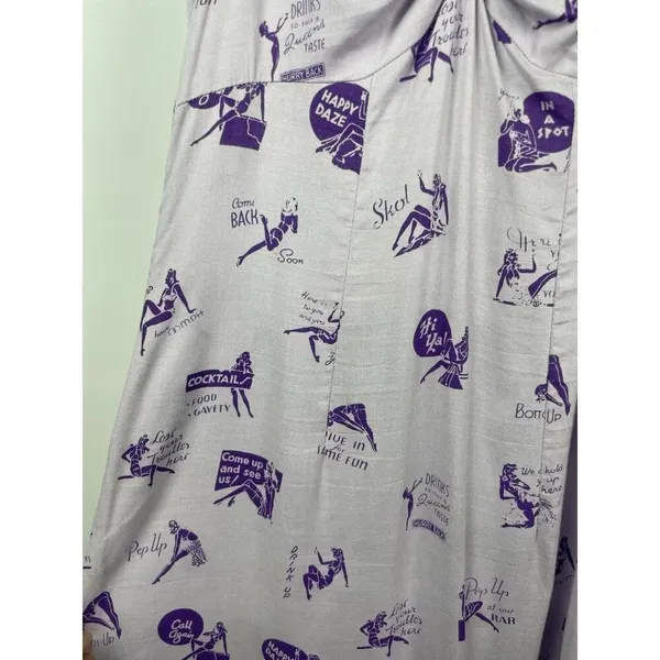 Lavender Milkmaid Pinup Novelty Cocktail Quirky‎ Print Flutter Sleeve Midi Dress - Image 6