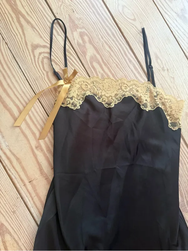 Victoria's Secret Black Satin Lace Slip Dress size xs/s no size tag - Image 2