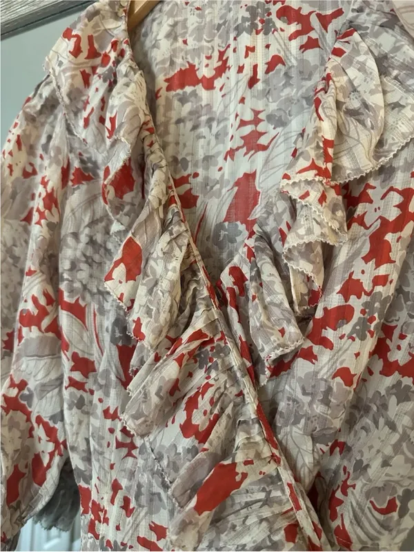 Polo Ralph Lauren Orange And Ivory Floral Ruffle Wrap Blouse Size Small - Image 4