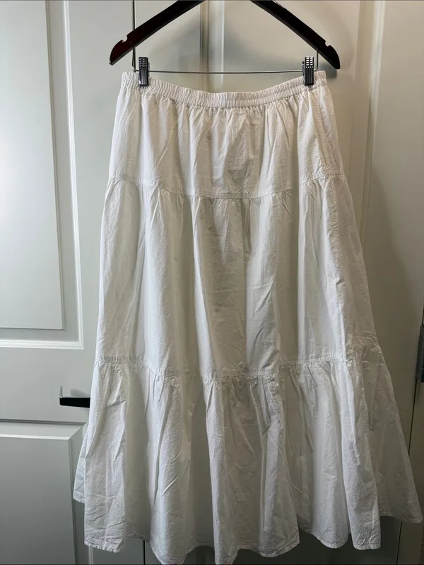 Aritzia Sunday Best Martine Poplin Skirt Tiered poplin maxi Skirt White L NWT - Image 9