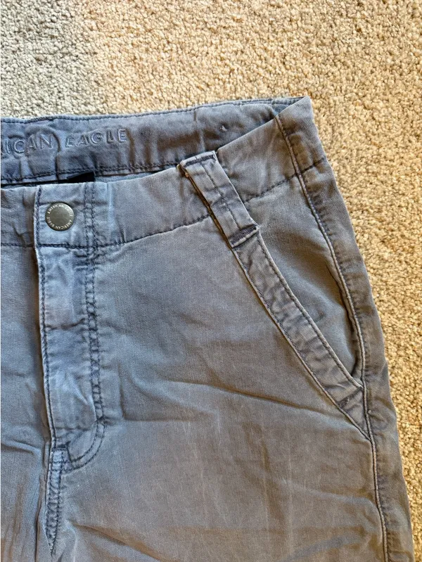 American Eagle Grey/Blue Super High Rise Baggy Wide Leg Stretch Cargo Pants - Image 4
