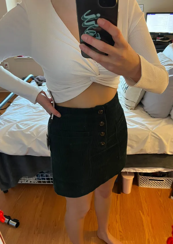 Corduroy Green Button Skirt Size M - Image 2